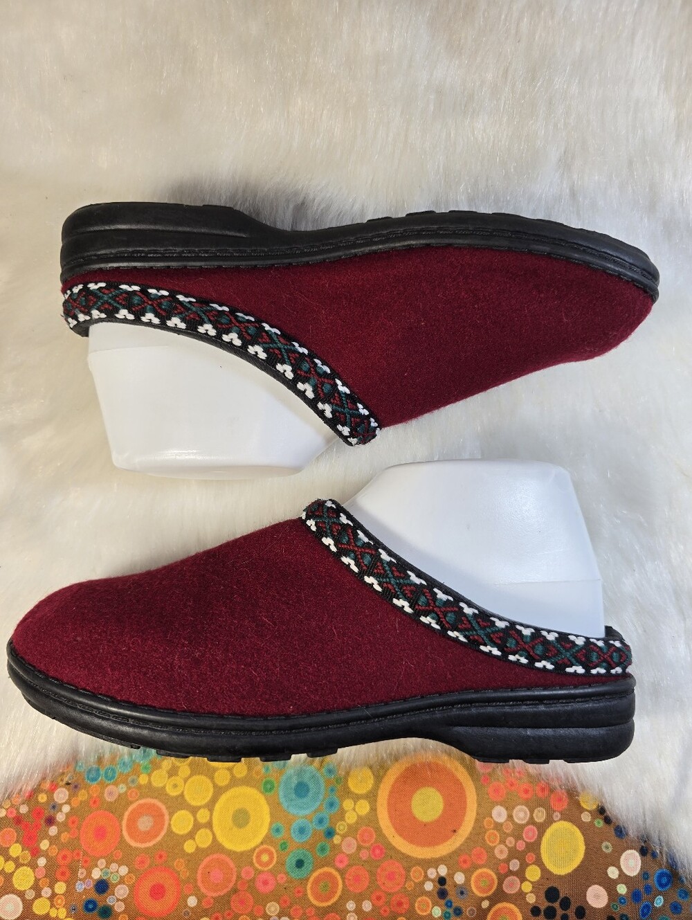 Basic Editions Cozy Burgundy Wool Slip-On Clogs